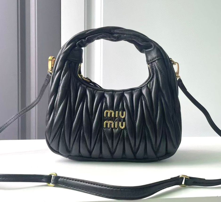 Miu Miu Mini Wander matelass? nappa leather hobo bag in black. image 1