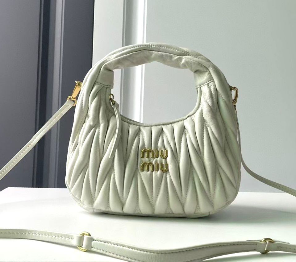 Miu Miu Wander mini hobo bag in white matelass? nappa leather. image 1