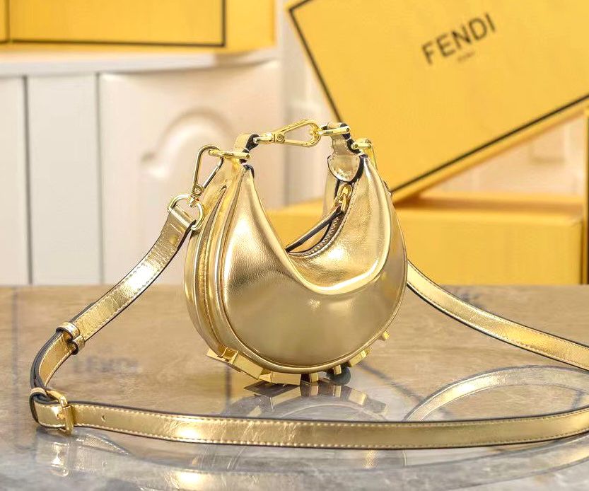 Fendi Fendigraphy Mini hobo bag in gold leather. image 1