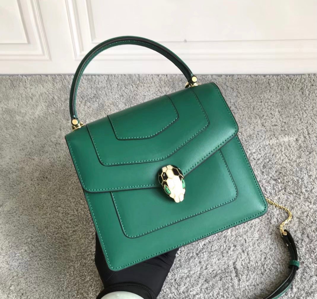 Bvlgari Serpenti Forever medium top-handle bag in emerald green calf leather. image 1