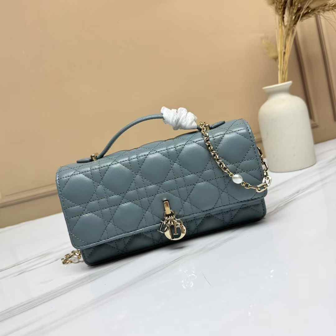 Dior My Dior Mini Bag in cloud blue cannage lambskin with a gold chain strap. image 1