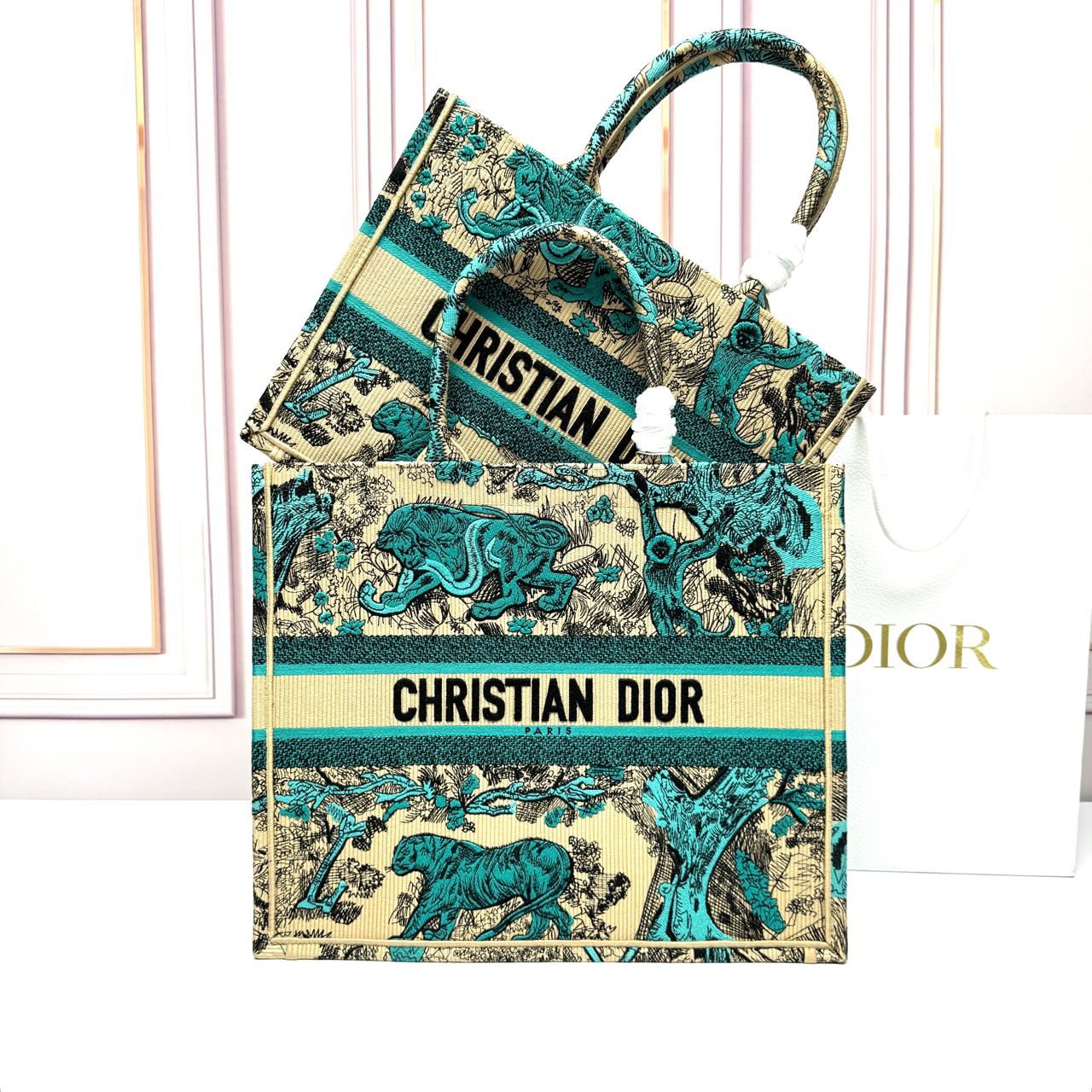 Christian Dior Dioriviera Book Tote in ecru and aquamarina Toile de Jouy embroidery. image 1