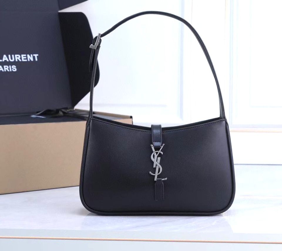 Saint Laurent Mini Le 5 ? 7 hobo bag in black smooth leather with a monogram hook closure. image 1