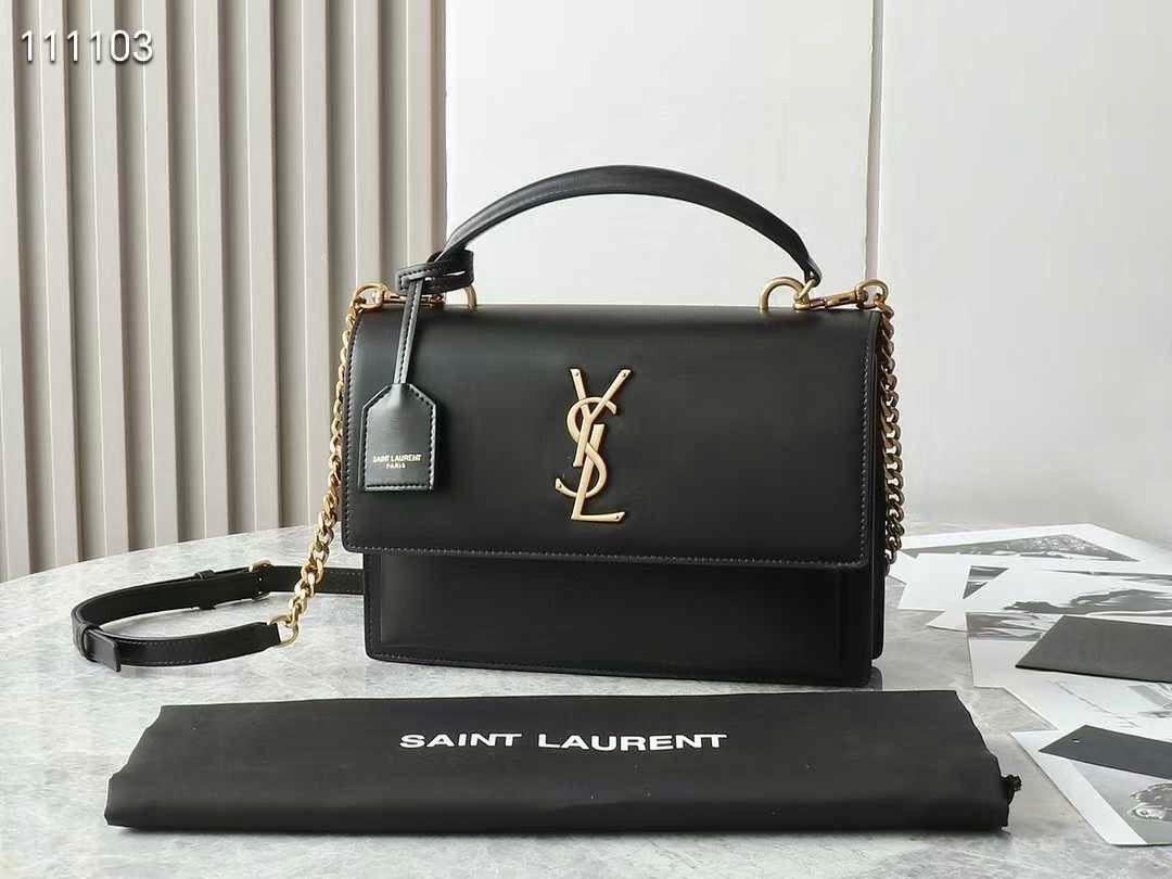 Saint Laurent Sunset medium top handle bag in black smooth calfskin leather. image 1