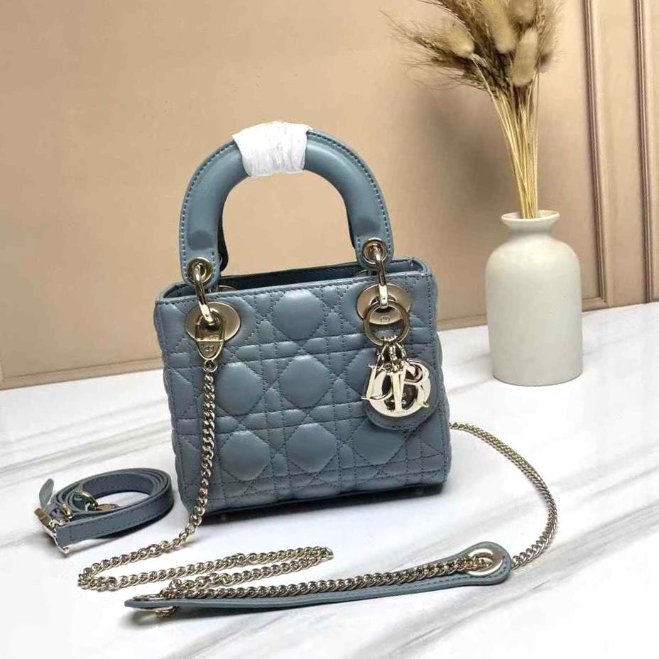 Dior Mini Lady Dior bag in cloud blue cannage lambskin leather. image 1