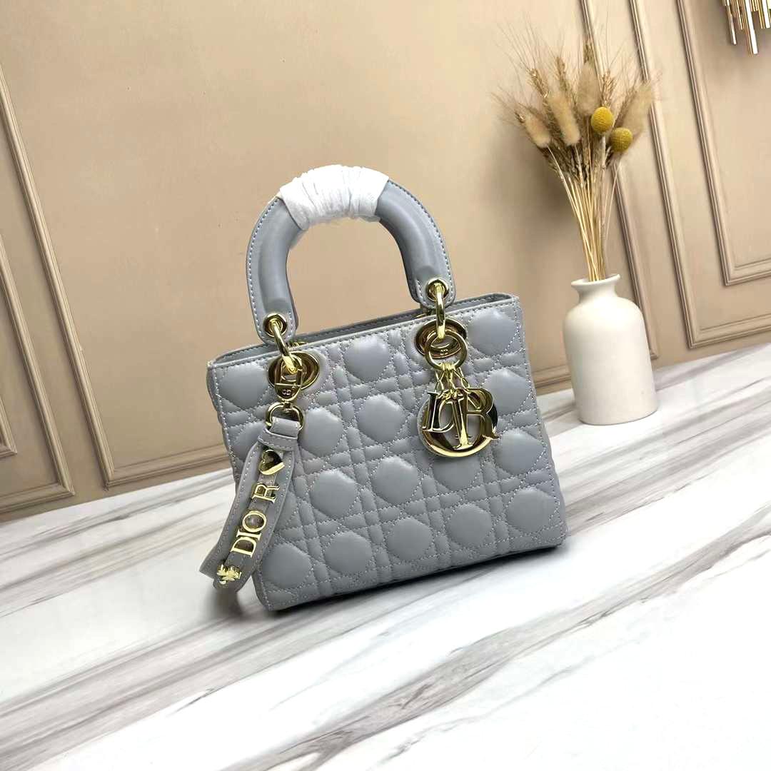 Christian Dior Small Lady Dior My ABCDior Bag in grey cannage lambskin leather with gold-finish metal charms. image 1