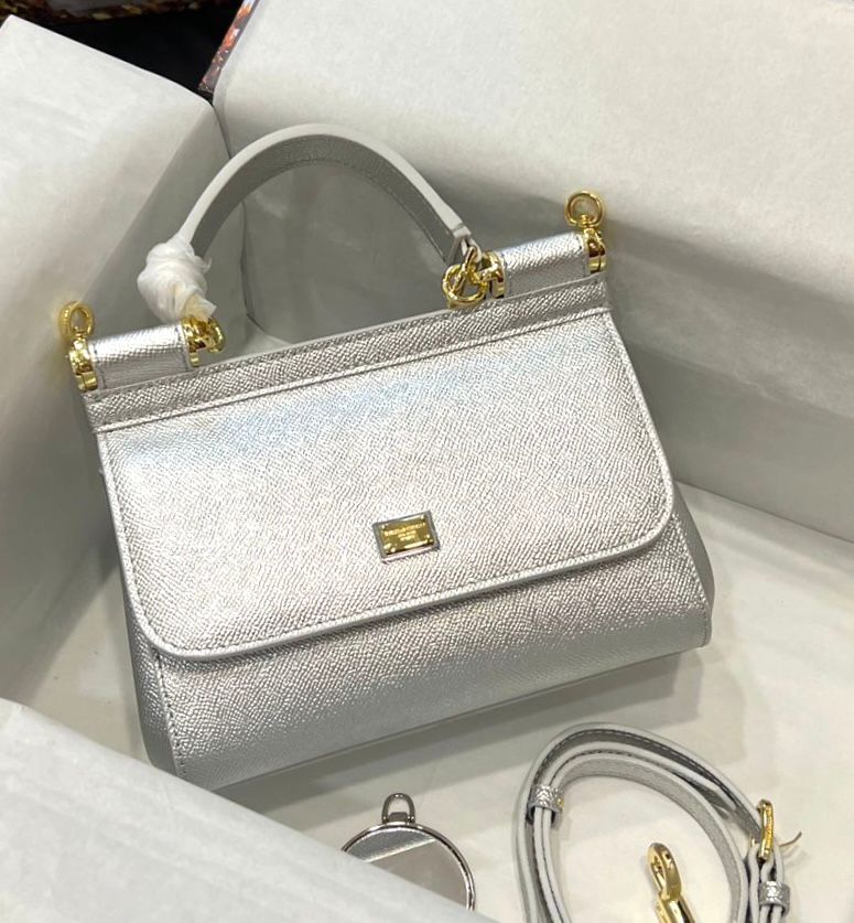 Dolce & Gabbana Small Sicily handbag in silver laminated Dauphine leather. image 1