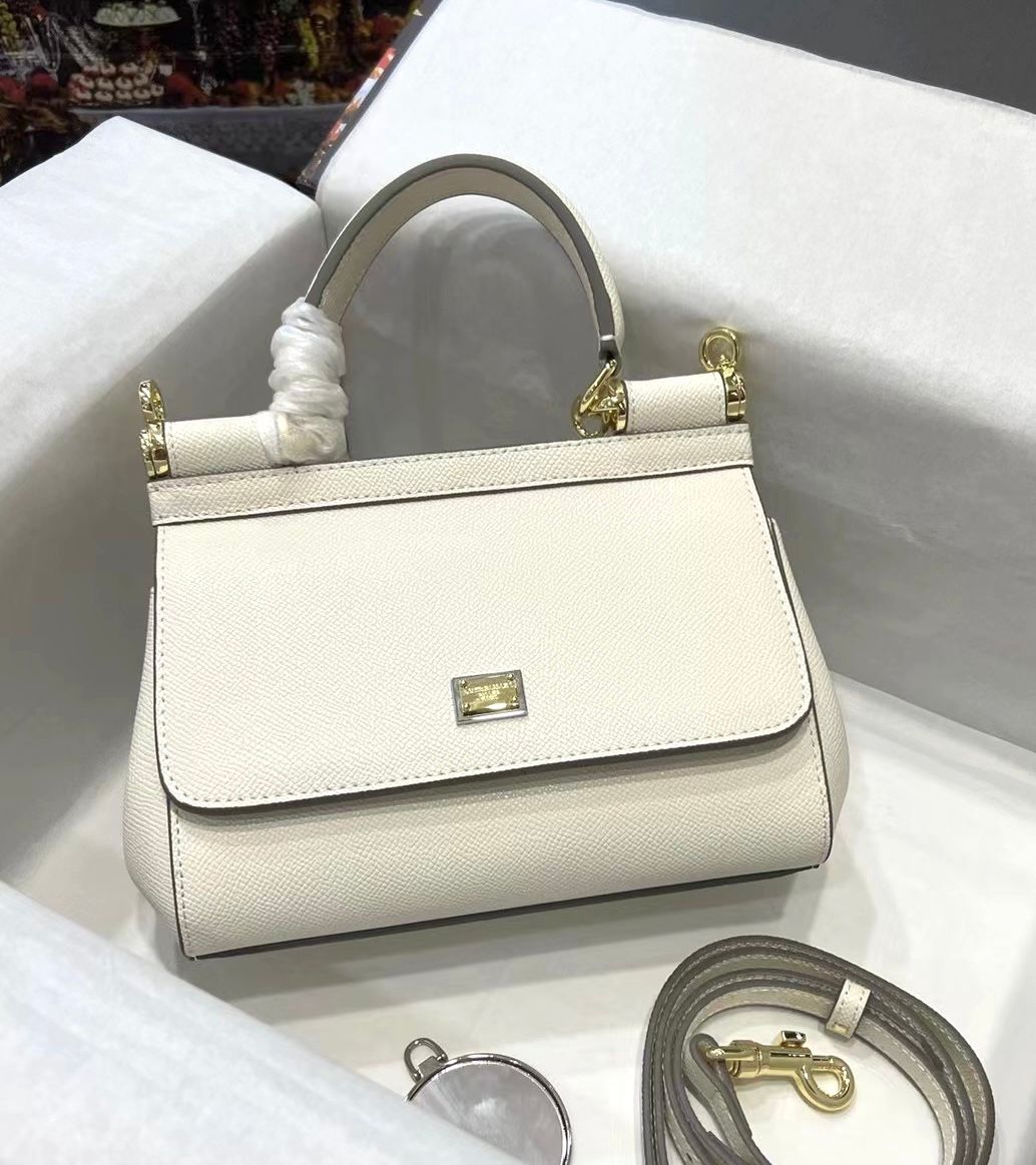 Dolce & Gabbana Miss Sicily top-handle bag in white dauphine leather. image 1