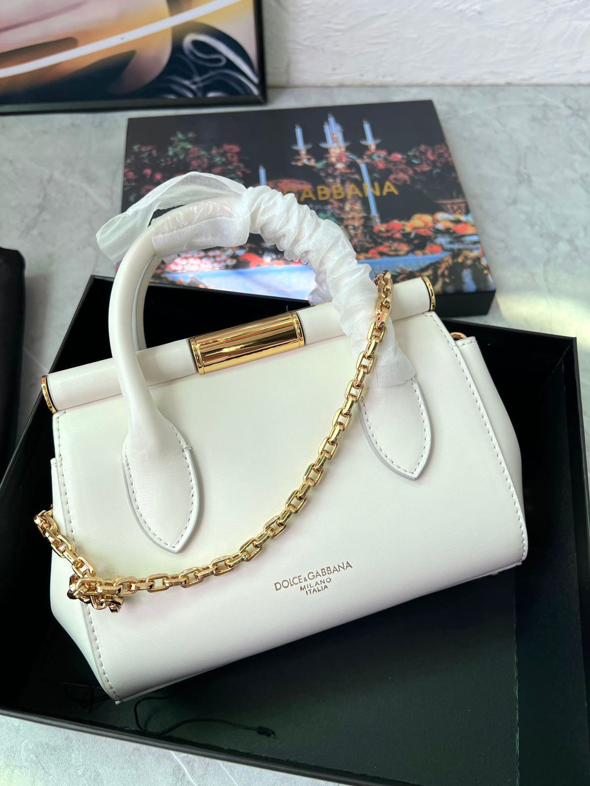 Dolce&Gabbana Mini Marlene Day top handle bag in white leather. image 1