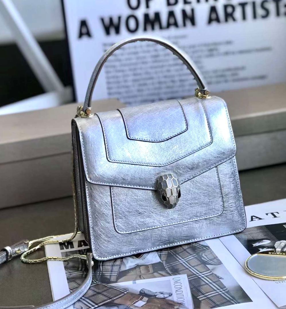 Bvlgari Metallic Silver Serpenti Forever shoulder bag in brushed metallic calf leather. image 1