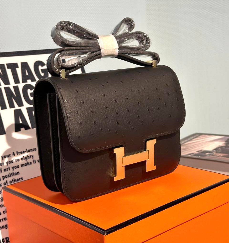 Herm?s Constance 18 bag in black ostrich leather with rose gold hardware. image 1