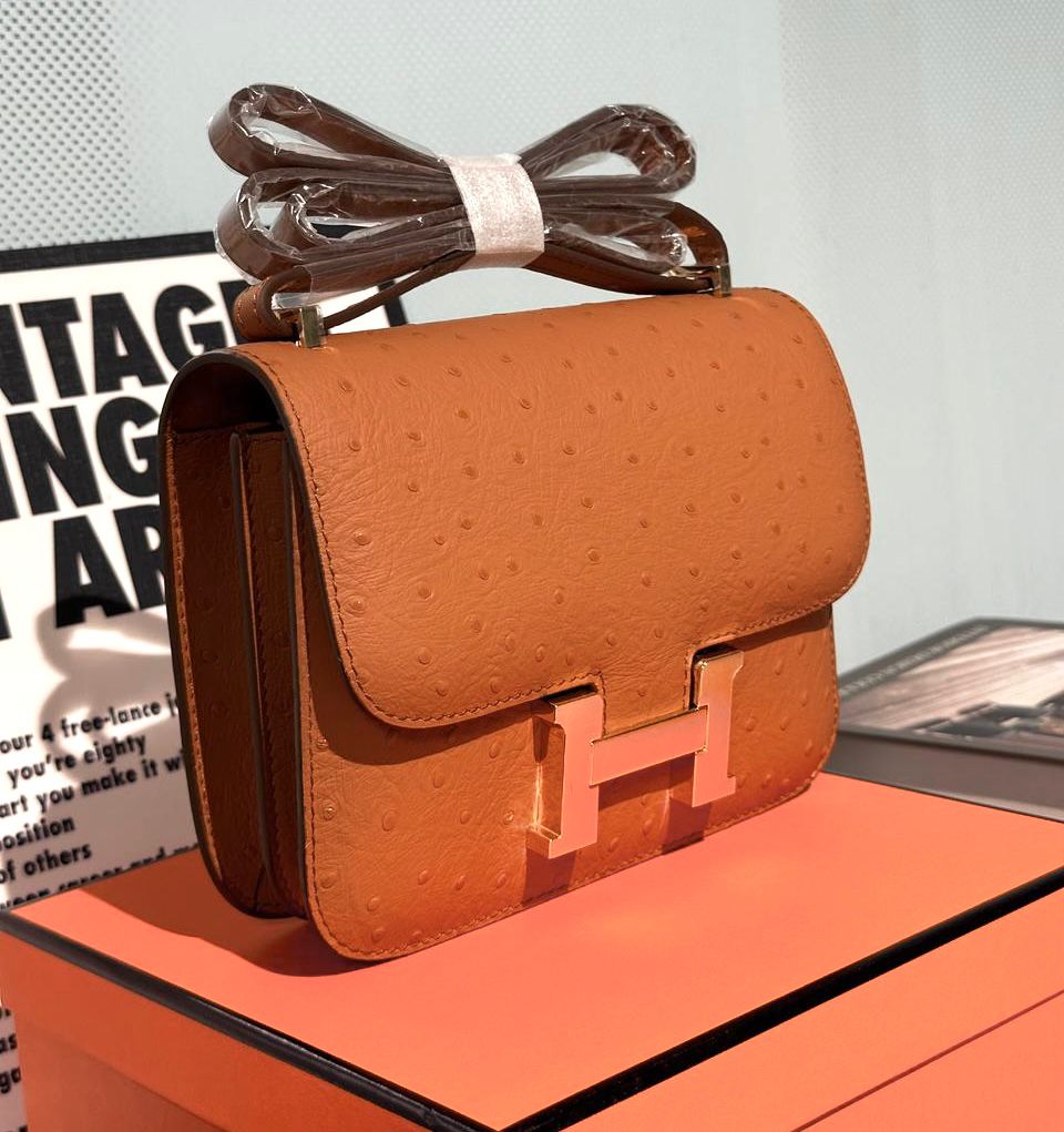 Herm?s Constance bag in orange (Chai or Orange d'H) ostrich leather with gold hardware. image 1