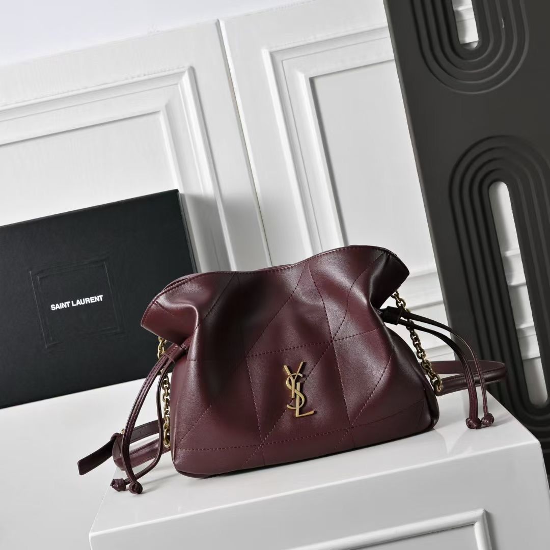 Saint Laurent Jamie shoulder pouch in burgundy lambskin leather. image 1