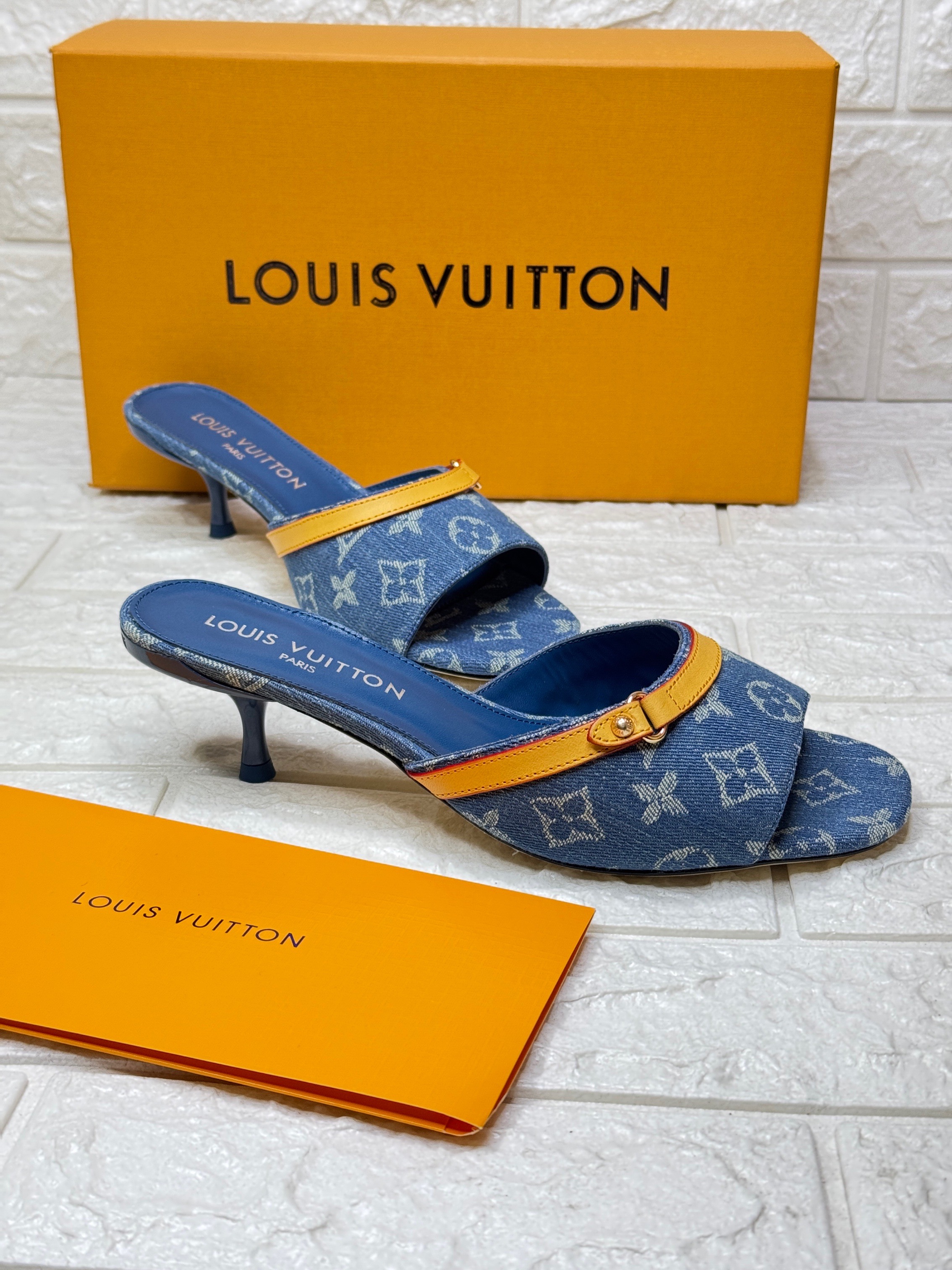 Louis Vuitton Neo Revival mule in Monogram denim with a kitten heel. image 1