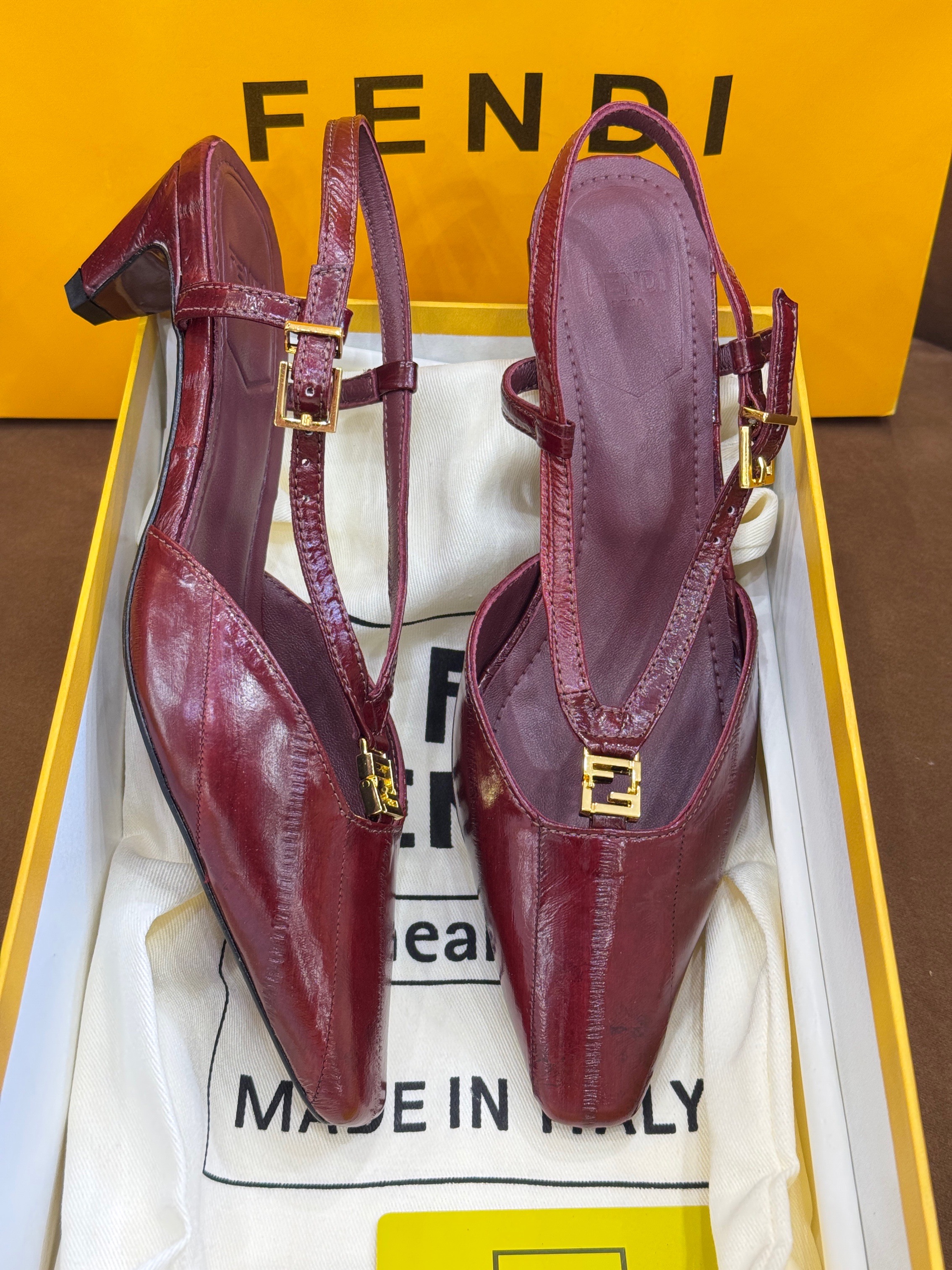 Fendi FFold slingback pumps in red eel leather. image 1