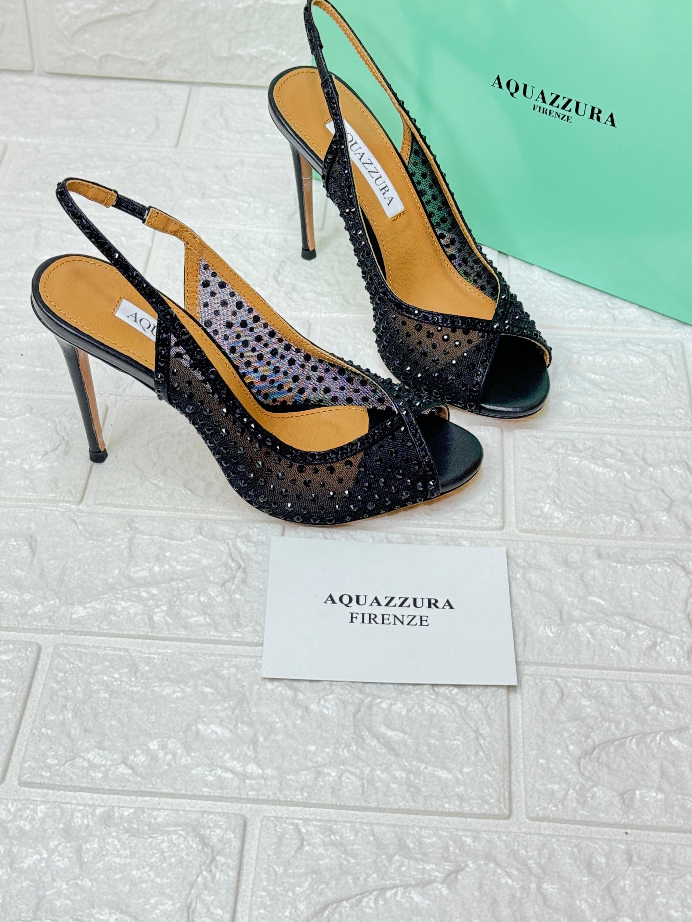 Aquazzura 75mm Crystal Lover sandals in black mesh. image 1