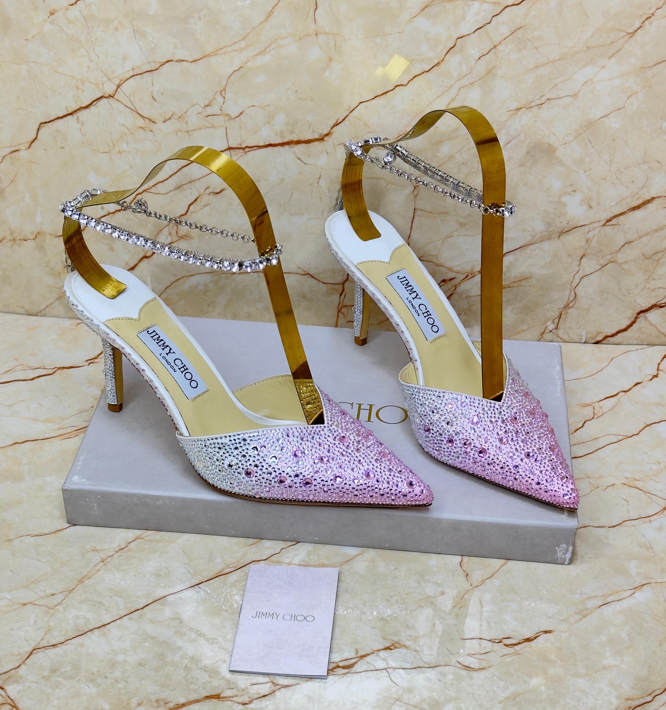 Jimmy Choo Saeda 100 dégradé crystal-embellished pumps with a crystal ankle strap. image 1