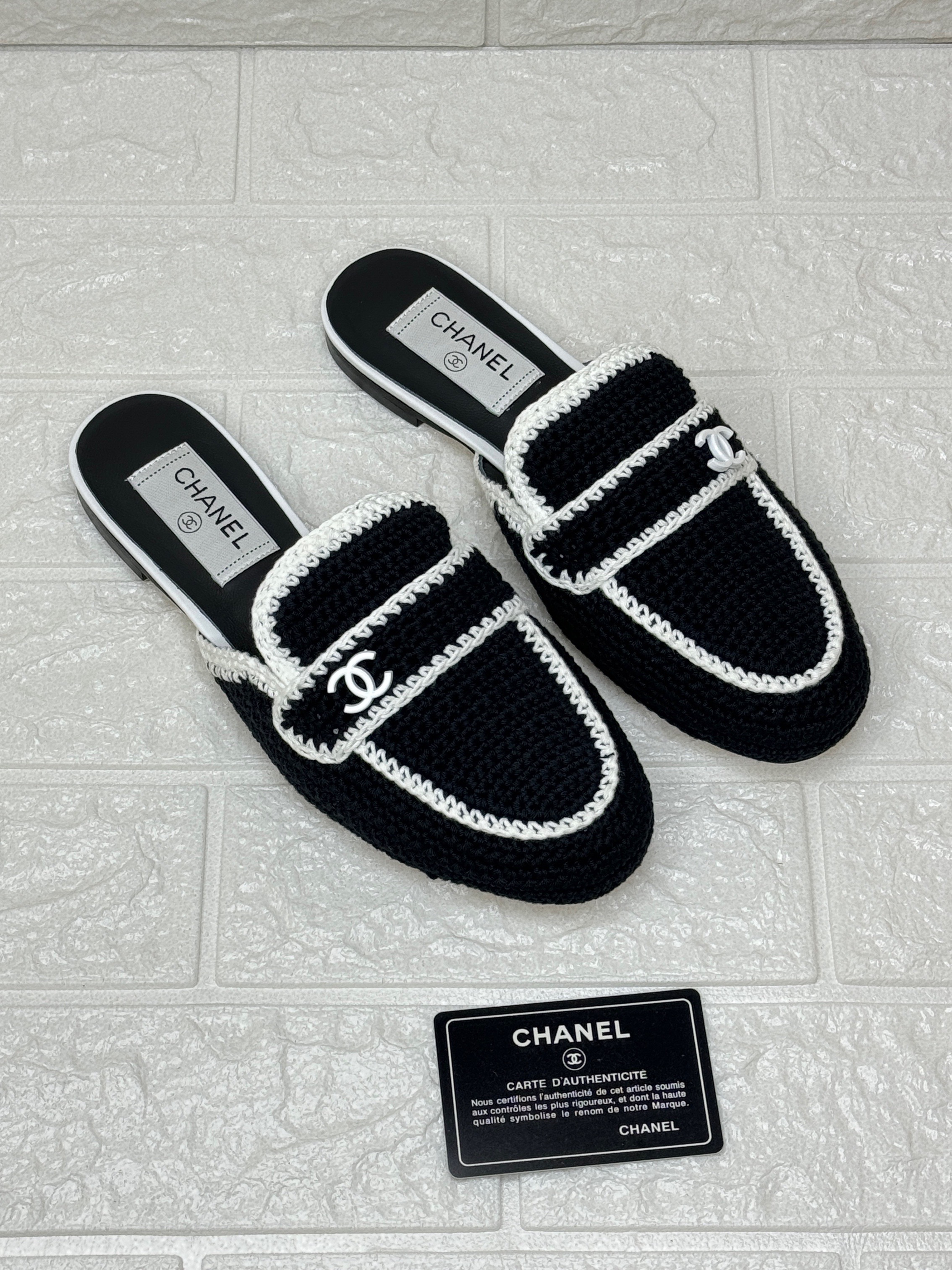 Chanel black and white  slip-on loafers. image 1
