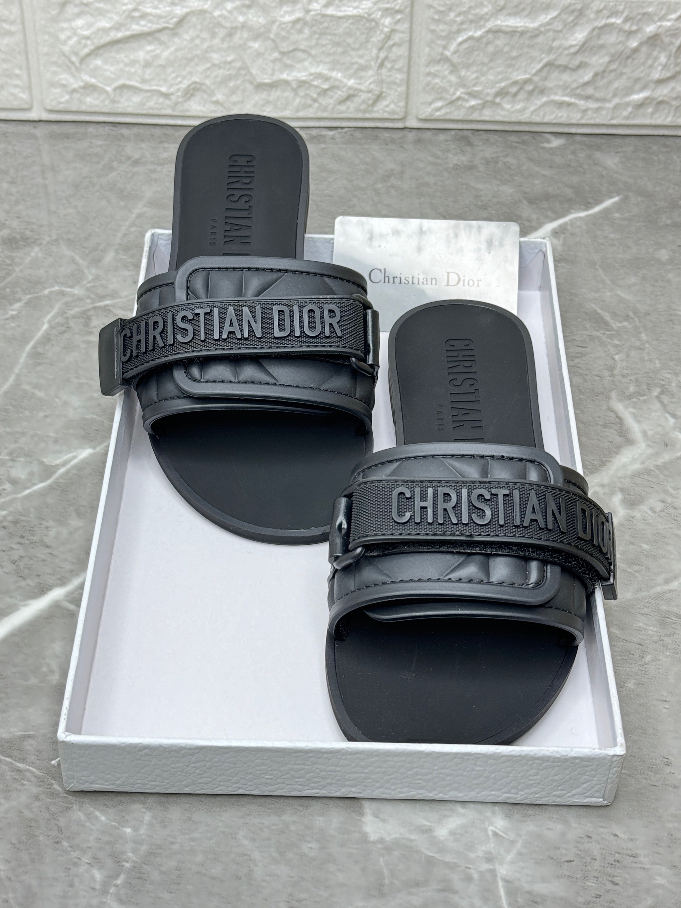 Dior black technical fabric Revolution flat slide sandals. image 1