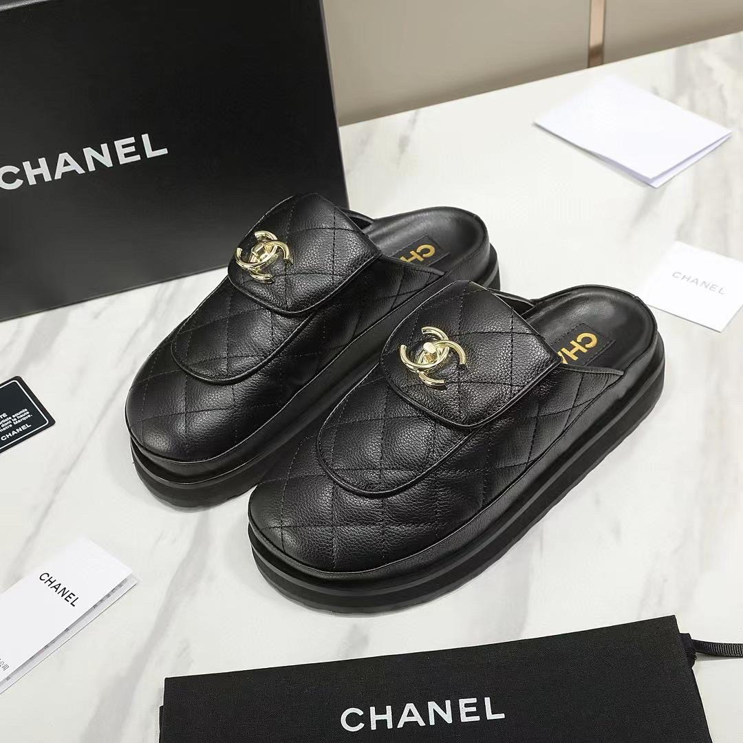 Chanel black quilted leather CC turnlock platform mules. image 1