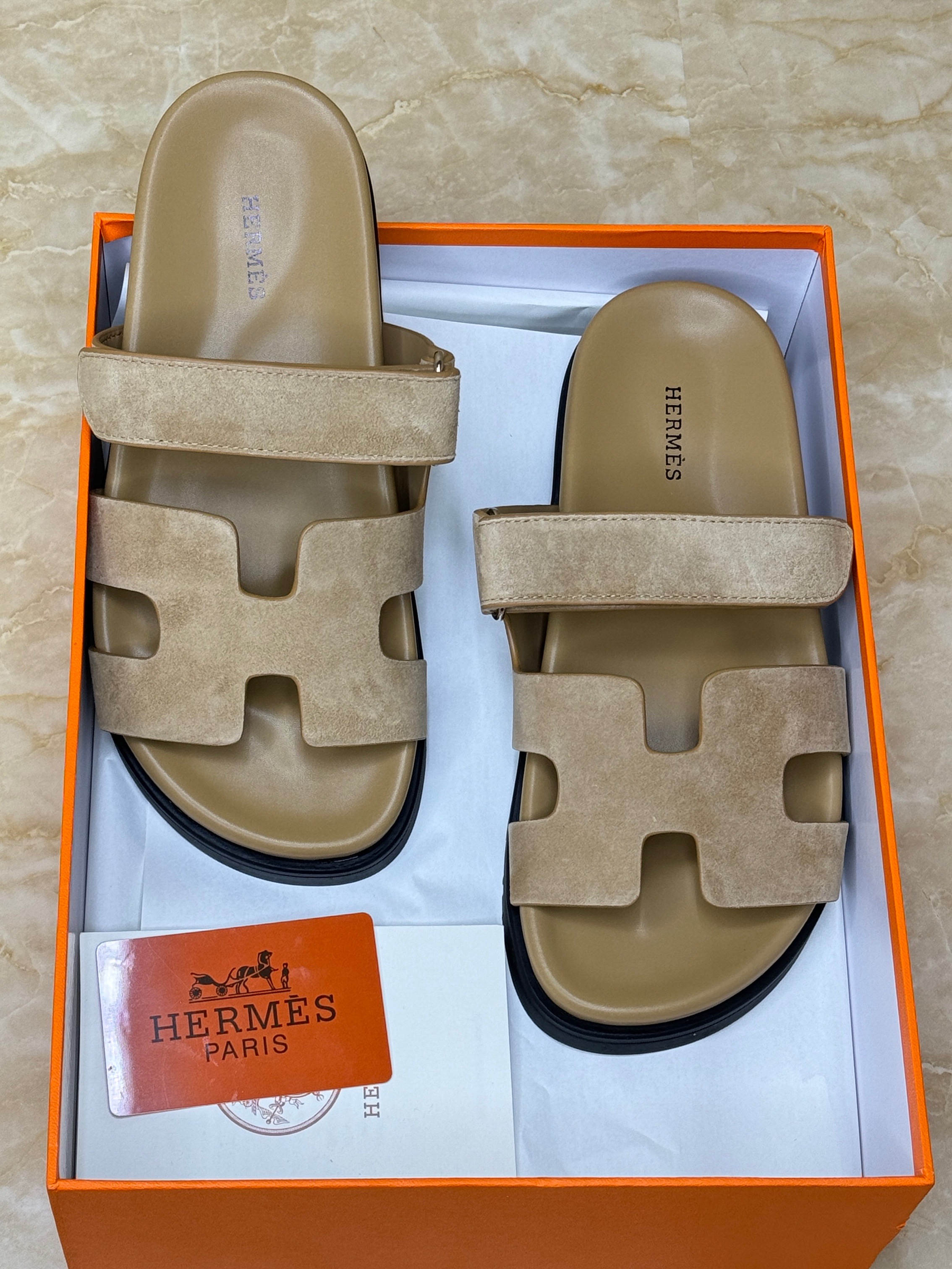 Hermes Chypre sandals in beige sable suede. image 1
