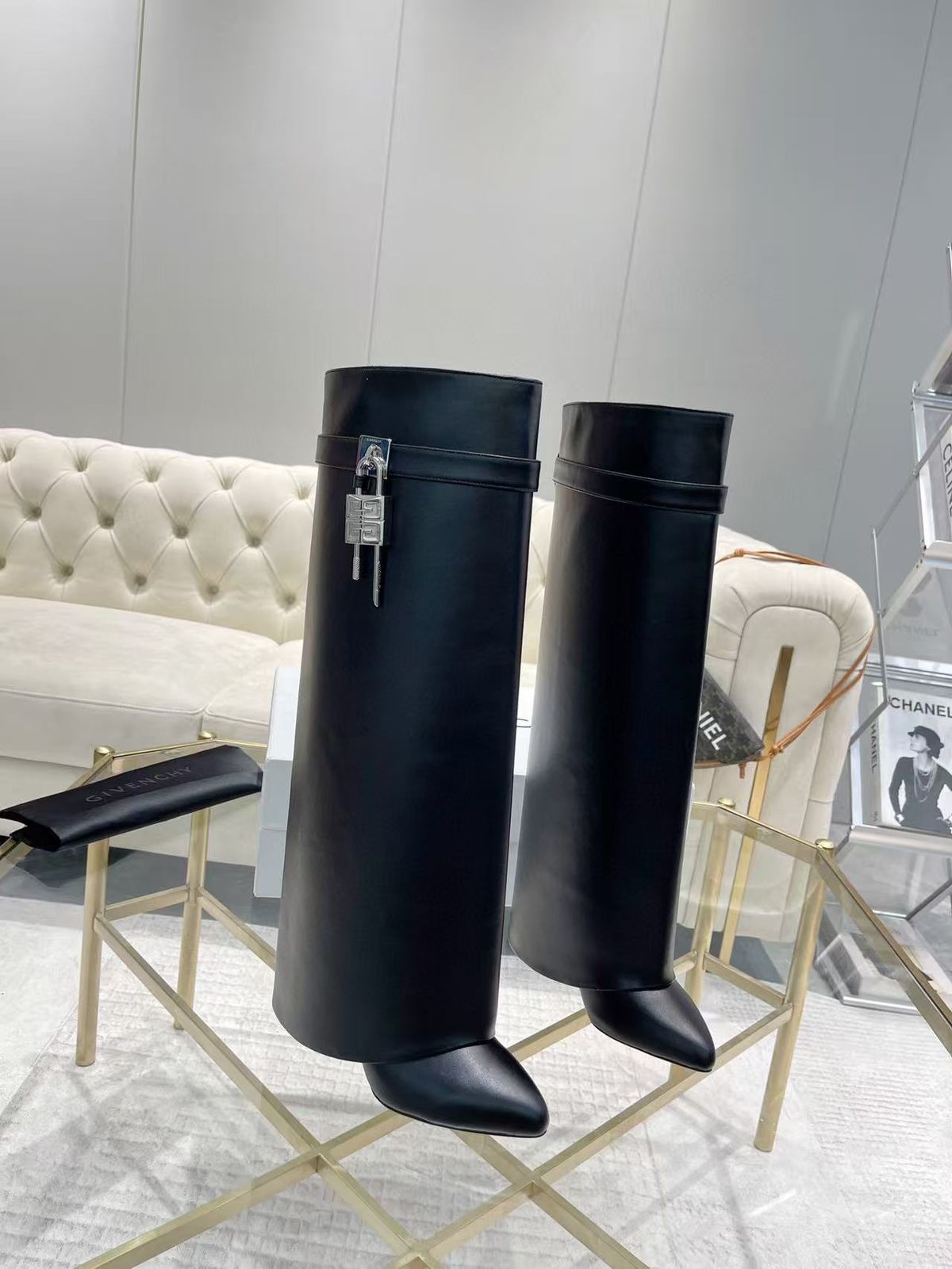 Givenchy Shark Lock boots in black calf leather with silver-tone hardware. image 1